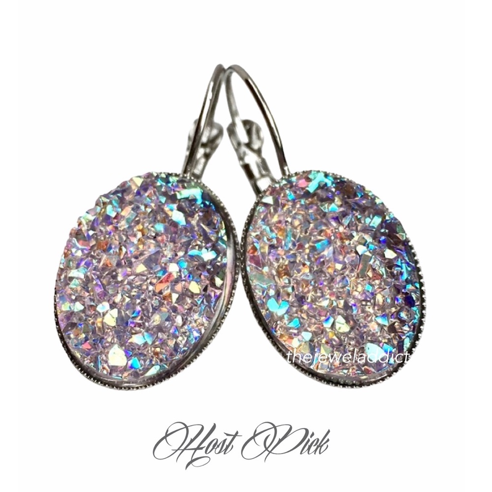 3 for 20⚡️Lavender Iridescent faux druzy earrings